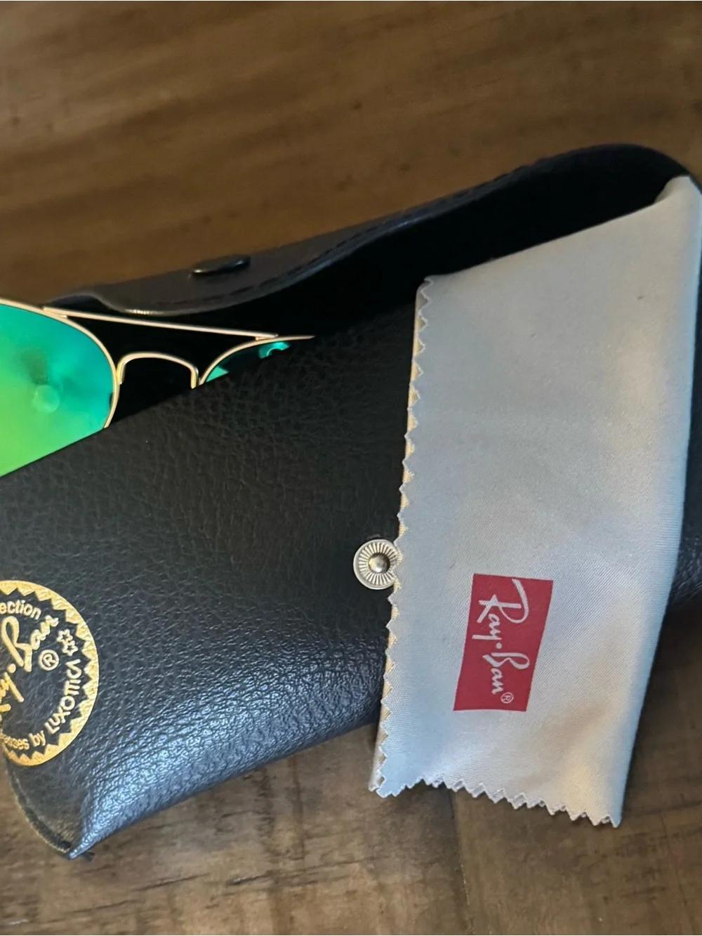 Ray-Ban Gold Frame Sunglasses with Green-Blue Mirrored Lenses